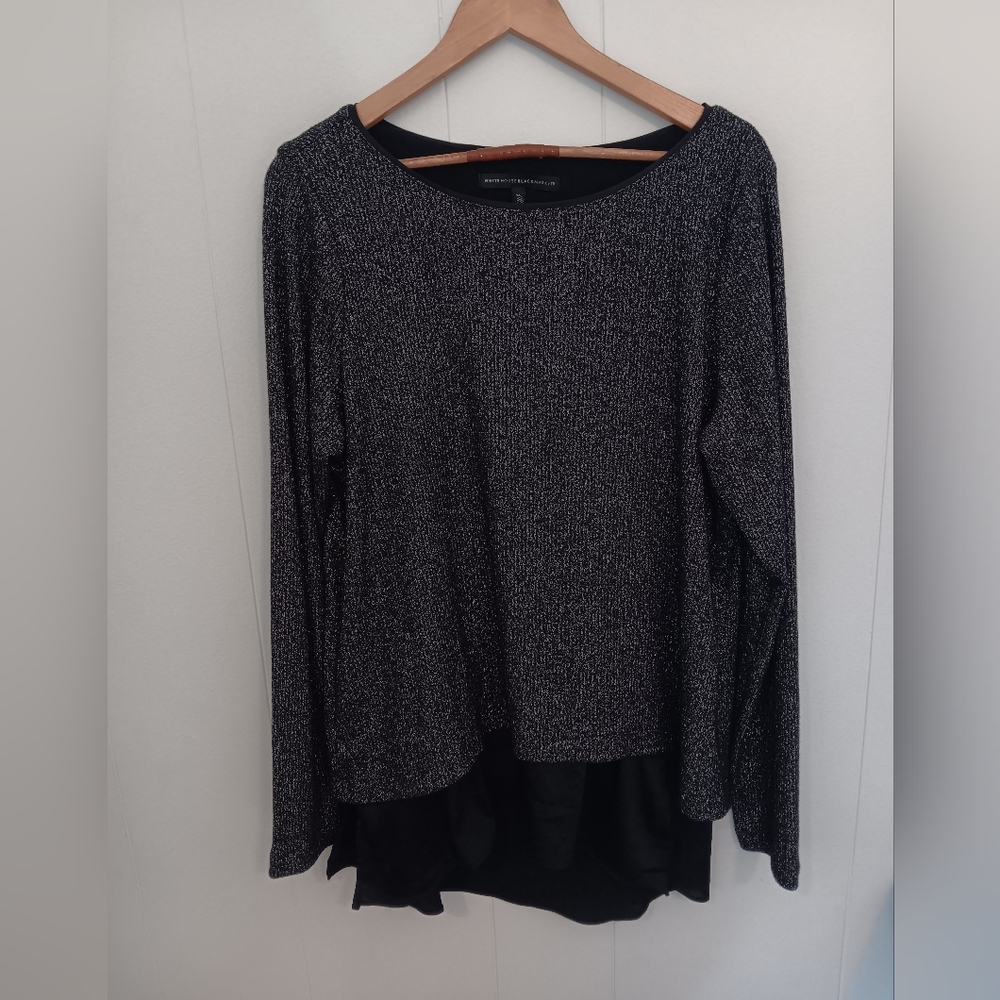 Elegant Black and Silver Women's Tunic Long Sleeve Metallic Sparkle Top